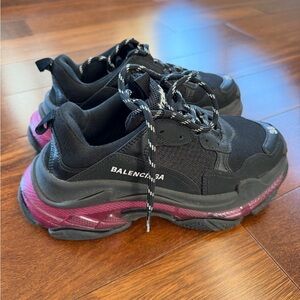 Balenciaga Women's Black and Pink TripleS Sneakers, 100% authentic